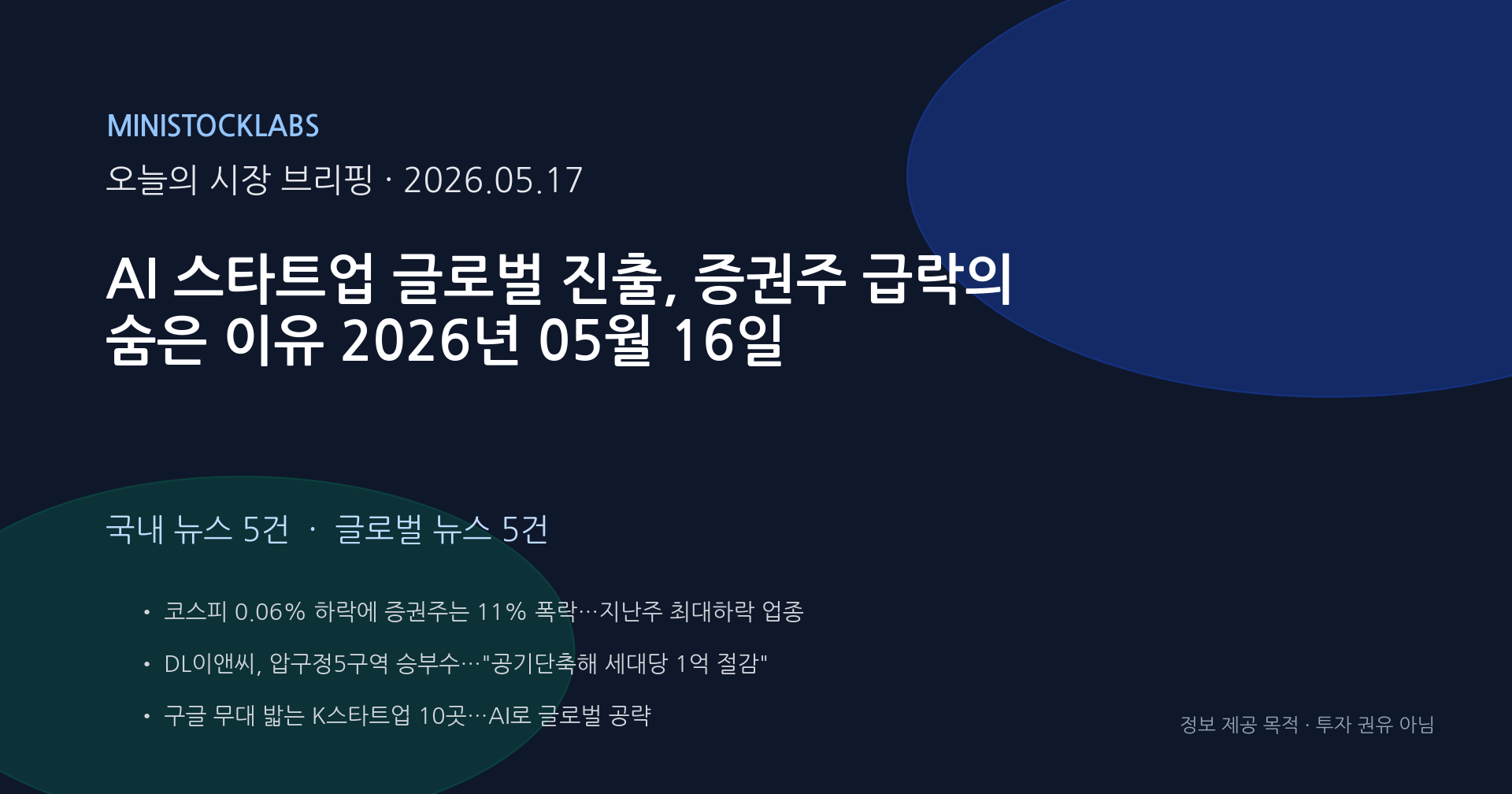 AI 스타트업 글로벌 진출, 증권주 급락의 숨은 이유 2026년 05월 16일